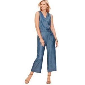 Talbots Chambray Tie- Front Denim Look Wide Leg Jumpsuit